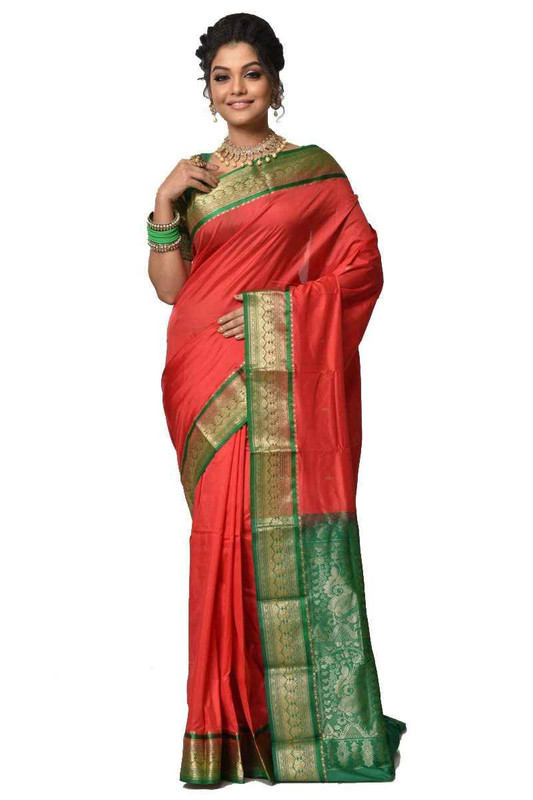 Red and Green Kanchipuram Silk Sarees  Silk Saree  Saree Online  traditional kanchipuram silk sarees online shopping