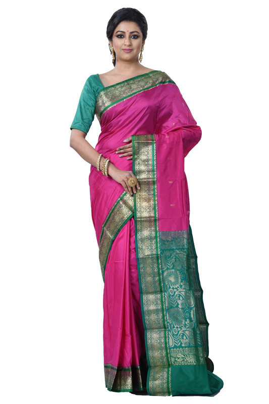 Dark Rani Pink and Green Pink Kanchipuram Silk Sarees  Silk Saree  Saree Online  traditional kanchipuram silk sarees online shopping