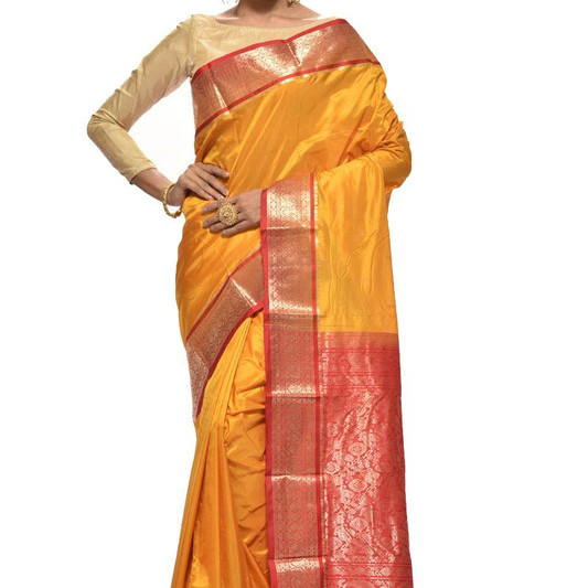 Mustard Orange and Red Kanchipuram Silk Sarees  Silk Saree  Saree Online  traditional kanchipuram silk sarees online shopping