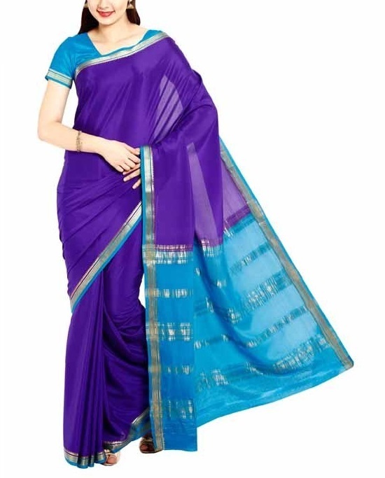 Purple with Anandha Blue Mysore Silk Saree | KSIC Sarees | Creape Saree | Mysore silk sarees online