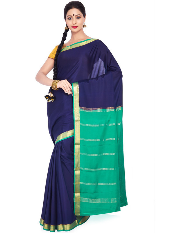 Royal Blue with Green Mysore Silk Saree | KSIC Sarees Creape Saree | mysore silk sarees online | ksic sarees online shopping