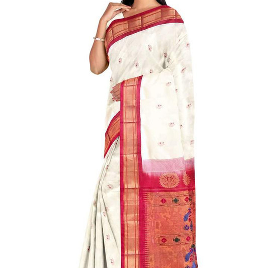 Paithani Pure Silk  Magenta and Voilet Border Saree with Silk Mark