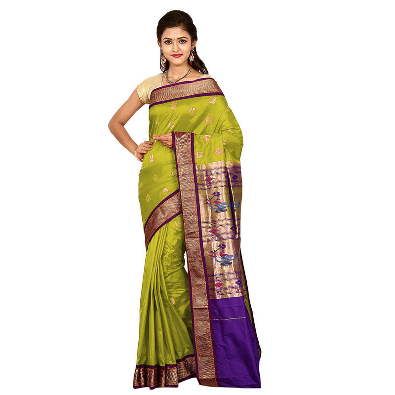 Paithani Pure Silk  in Majenta with Red Contrast Border Meena Butta Saree with Silk Mark