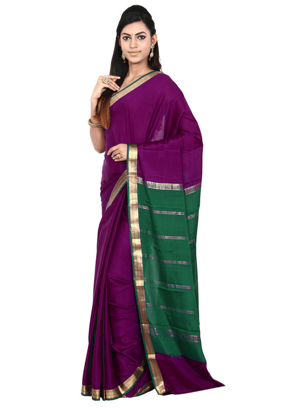 Purple with Green Mysore Silk Saree | KSIC Sarees Creape Saree | mysore silk sarees online | ksic sarees online shopping
