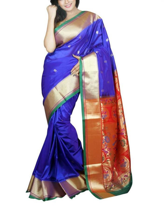 Ink Blue and Green Border Paithani Sarees | Paithani sarees online | New paithani sarees