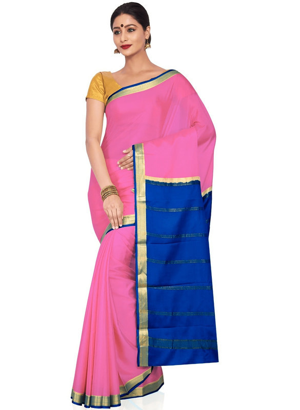 Baby Pink and Royal Blue Mysore Silk Saree | KSIC Sarees | Creape Saree | mysore silk sarees online