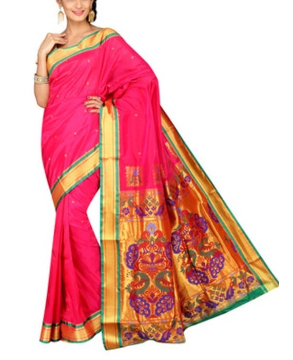 Rani Pink and Green Kadiyal Paithani Sarees | Paithani sarees online | New paithani sarees