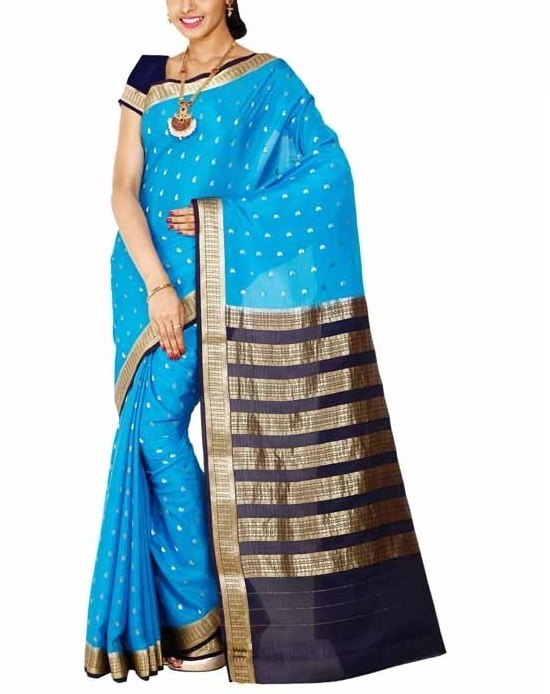 Sky Blue with Royal Blue Mysore Silk Saree | KSIC Sarees | Creape Saree | Mysore silk sarees online
