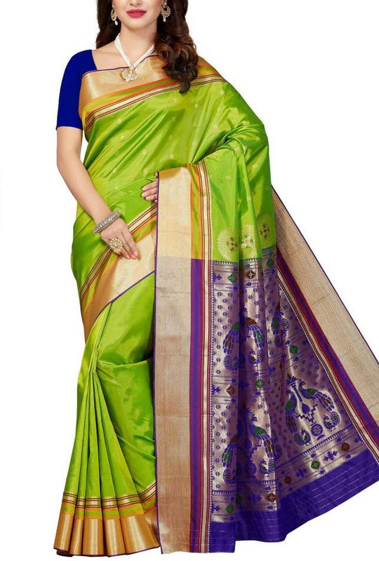Parrot Green and Royal Blue Paithani Paithani Sarees | Paithani sarees online | new Paithani sarees