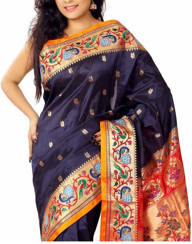 Royal Blue and Orange Paithani Sarees | Paithani sarees online | new Paithani sarees