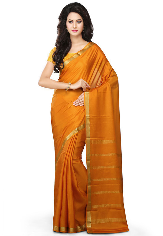 Orange Mysore Silk Saree | KSIC Sarees Creape Saree | mysore silk sarees online | ksic sarees online shopping