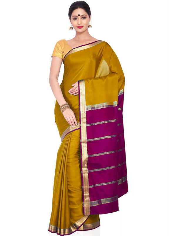 Mustard Orange with Brown Mysore Silk Saree | KSIC Sarees Creape Saree | mysore silk sarees online | ksic sarees online shopping