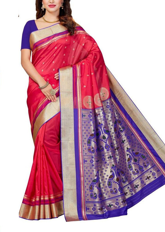 Rani Pink and Blue Paithani Sarees | Paithani sarees online | new Paithani sarees
