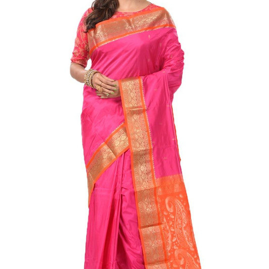 Baby Pink and Orange Contrast Pink Kanchipuram Silk Sarees  Silk Saree  Saree Online  traditional kanchipuram silk sarees online shopping