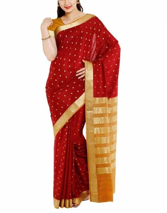 Red with Orange Mysore Silk Saree | KSIC Sarees | Creape Saree | Mysore silk sarees online