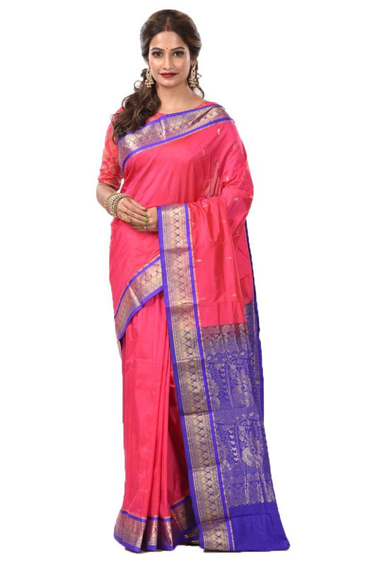 Rani Pink and Voilet Contrast Pink Kanchipuram Silk Sarees  Silk Saree  Saree Online  traditional kanchipuram silk sarees online shopping