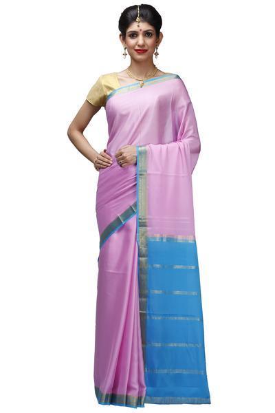 Baby Pink with Anandha Blue Mysore Silk Saree | KSIC Sarees | Creape Saree | mysore silk sarees online
