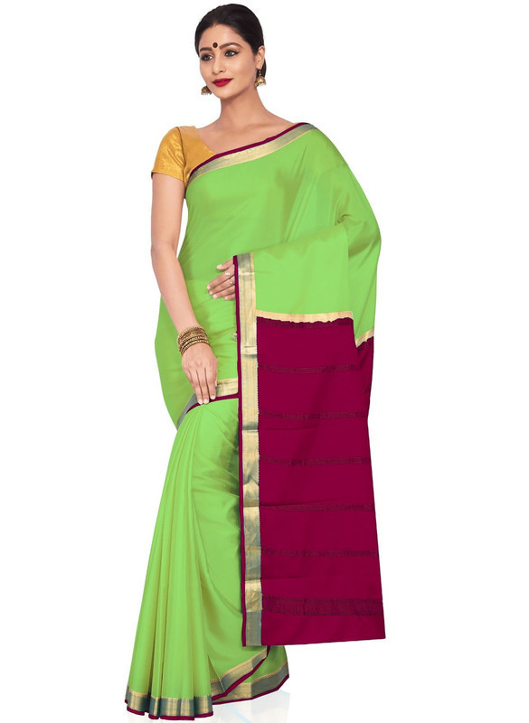 Parrot Green and Rani Pink Mysore Silk Saree | KSIC Sarees | Creape Saree | mysore silk sarees online