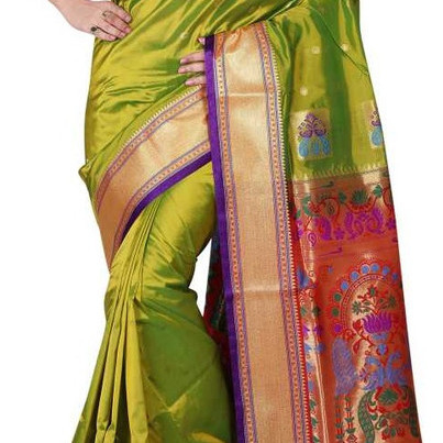 Parrot Green and Purple Border Kadiyal Paithani Sarees | Paithani sarees online | New paithani sarees