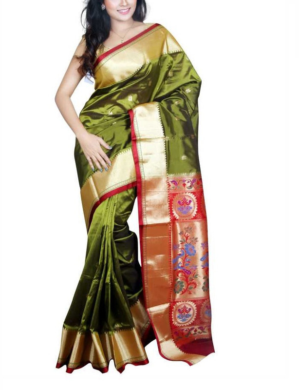 Mehndi Green and Marron Paithani Sarees | Paithani sarees online | New paithani sarees