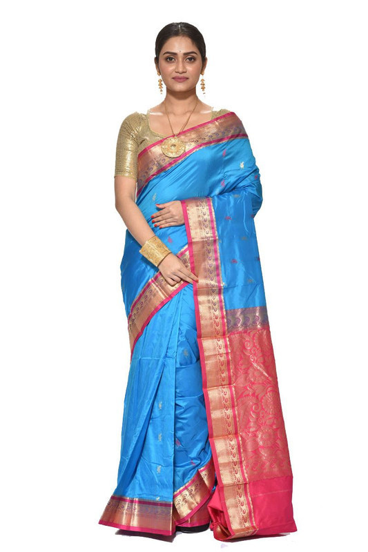 Sky Blue and Rani Pink Kanchipuram Silk Sarees  Silk Saree  Saree Online  traditional kanchipuram silk sarees online shopping