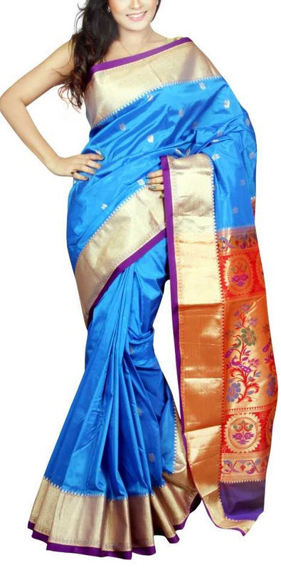 Anandha Blue and Voilet Border Paithani Sarees | Paithani sarees online | New paithani sarees