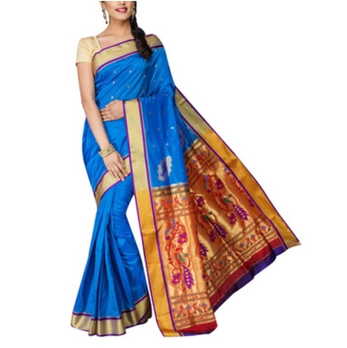 Anandha Blue and Voilet Kadiyal Paithani Sarees | Paithani sarees online | New paithani sarees