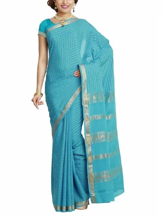 Sky Blue Self Coloured Checks  Mysore Silk Saree | KSIC Sarees | Creape Saree | Mysore silk sarees online