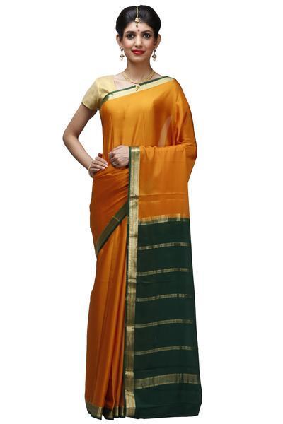 Orange with Green Mysore Silk Saree | KSIC Sarees | Creape Saree | mysore silk sarees online