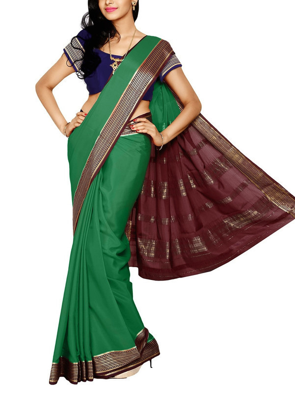 Teal Green with Brown Mysore Silk Saree | KSIC Sarees | Creape Saree | Mysore silk sarees online