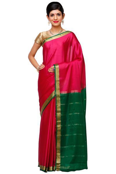 Rani Pink with Green Mysore Silk Saree | KSIC Sarees | Creape Saree | mysore silk sarees online