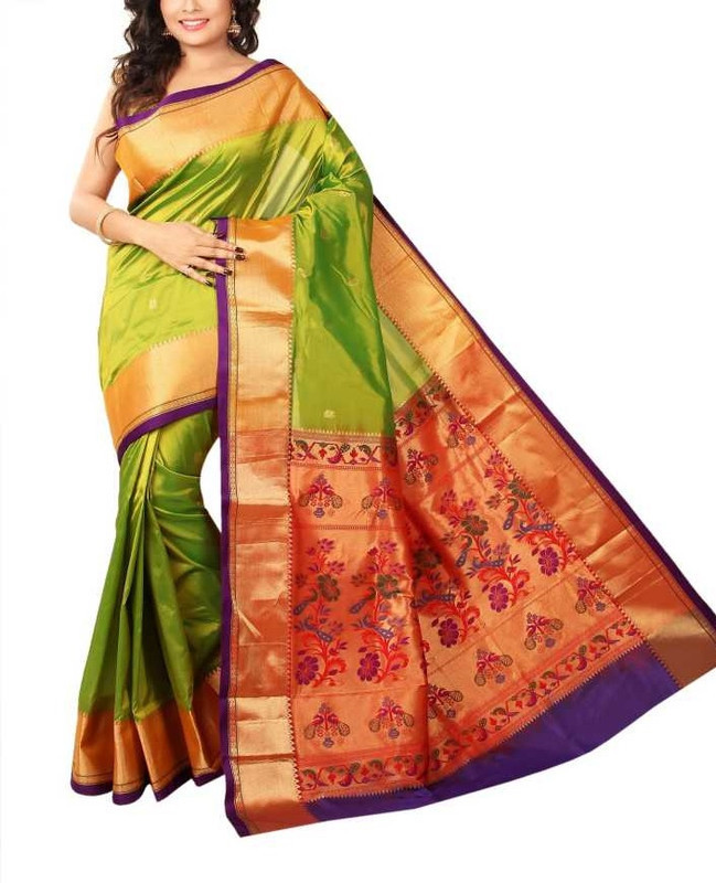 Parrot Green and Purple  Border Paithani Sarees | Paithani sarees online | New paithani sarees