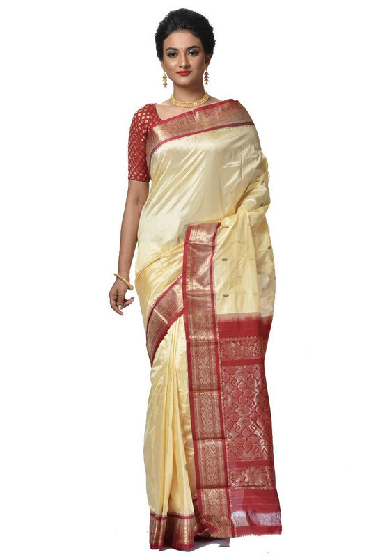 Tussar Cream and Marron Kanchipuram Silk Sarees  Silk Saree  Saree Online  traditional kanchipuram silk sarees online shopping