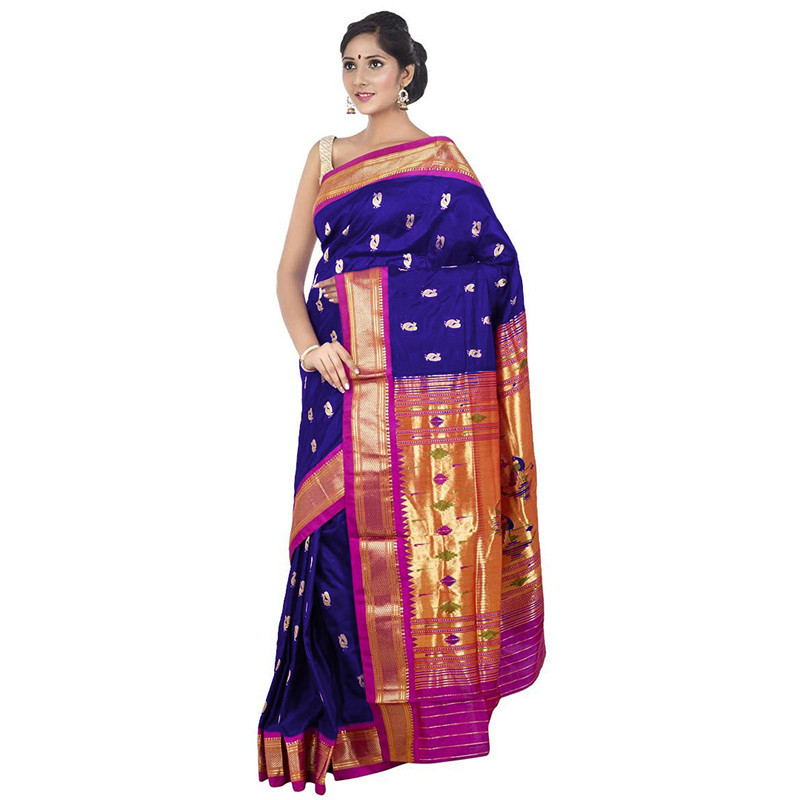 Paithani Pure Silk in Milk White with Rani  Contrast Border Meena Butta Saree with Silk Mark