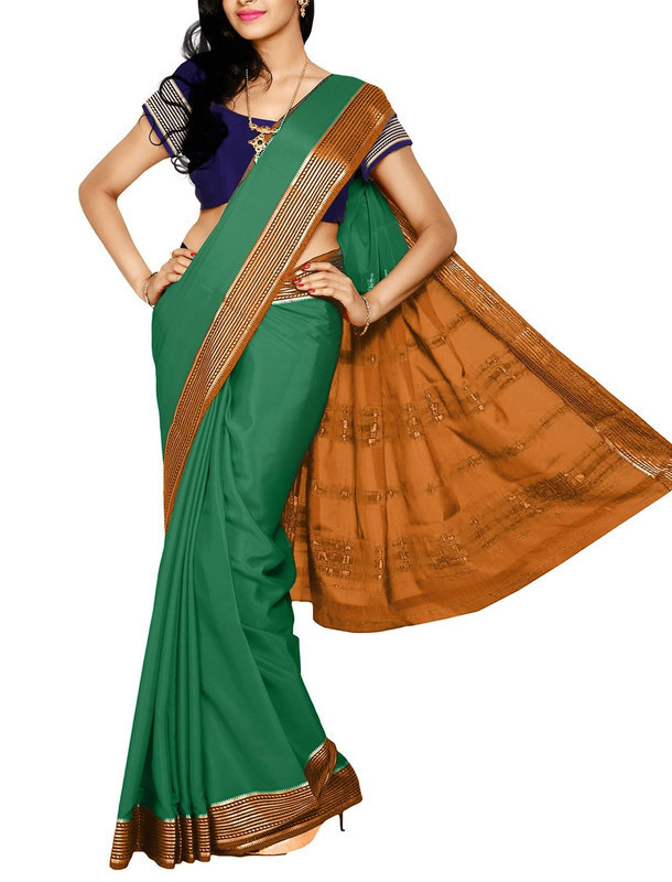 Leaf Green with Orange Mysore Silk Saree | KSIC Sarees | Creape Saree | Mysore silk sarees online