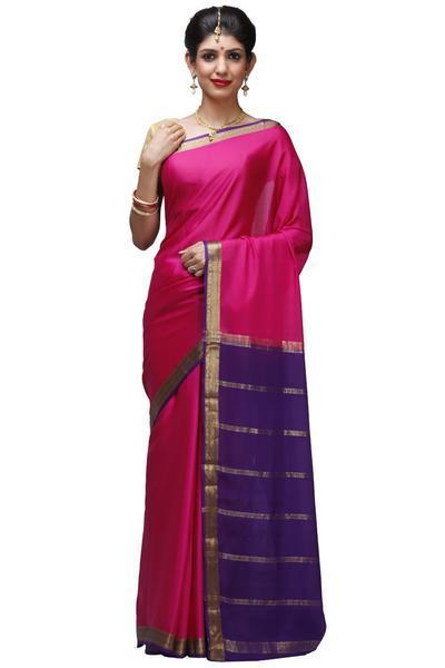 Rani Pink with Purple Mysore Silk Saree | KSIC Sarees | Creape Saree | mysore silk sarees online