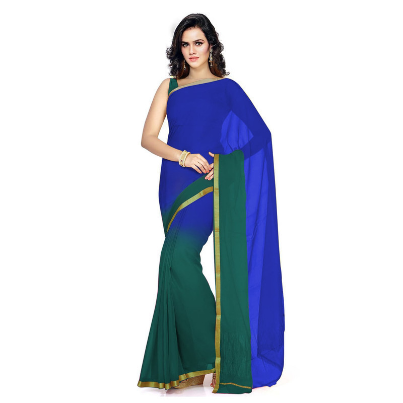 Blue and Green Pure Georgette Sarees | Plain Georgette Sarees | Designer Saree Online