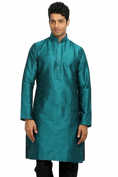 Rama Green Dupion Silk Mens Kurtha with White Pygama