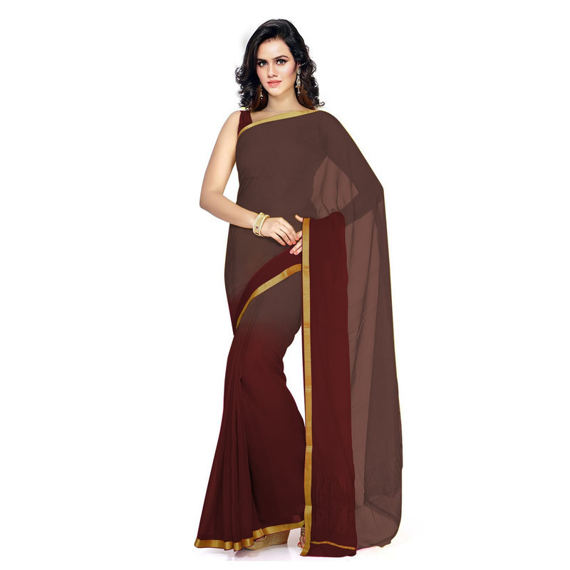 Brown and Chocolate Brown  Pure Georgette Sarees | Plain Georgette Sarees | Designer Saree Online
