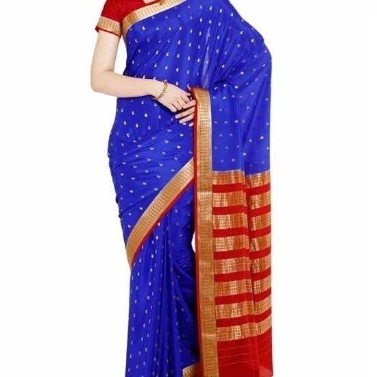 Royal Blue with Red Mysore Silk Saree | KSIC Sarees | Creape Saree | Mysore silk sarees online
