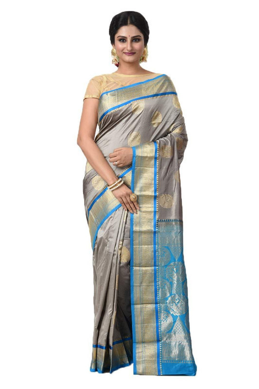Grey and Anandha Blue Contrast Pink Kanchipuram Silk Sarees  Silk Saree  Saree Online  traditional kanchipuram silk sarees online shopping