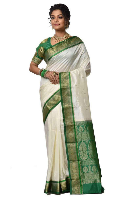 White and Green Kanchipuram Silk Sarees  Silk Saree  Saree Online  traditional kanchipuram silk sarees online shopping
