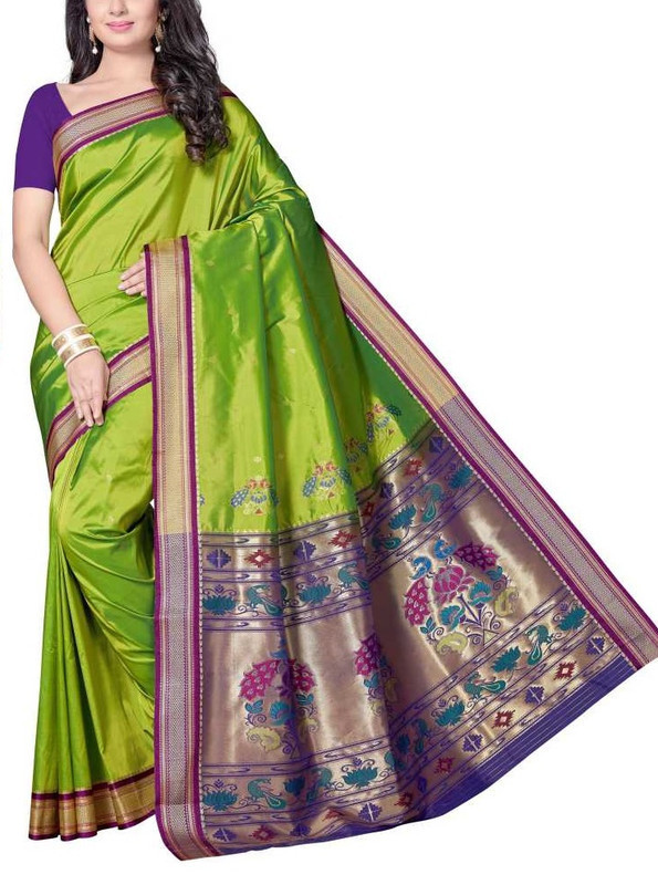 Parrot Green and Voilet Paithani Sarees | Paithani sarees online | New paithani sarees