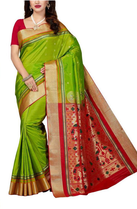 Parrot Green and Red Paithani Paithani Sarees | Paithani sarees online | new Paithani sarees