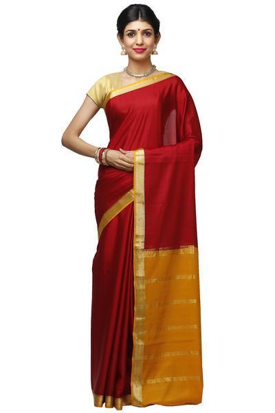 Marron with Mustard Orange Mysore Silk Saree | KSIC Sarees | Creape Saree | mysore silk sarees online
