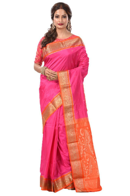 Baby Pink and Orange Contrast Pink Kanchipuram Silk Sarees  Silk Saree  Saree Online  traditional kanchipuram silk sarees online shopping