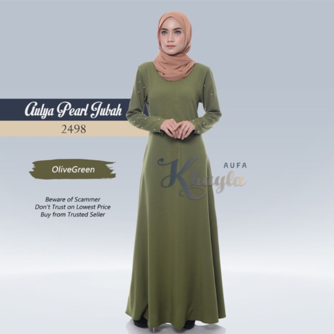 Aulya Pearl Jubah - Olive green