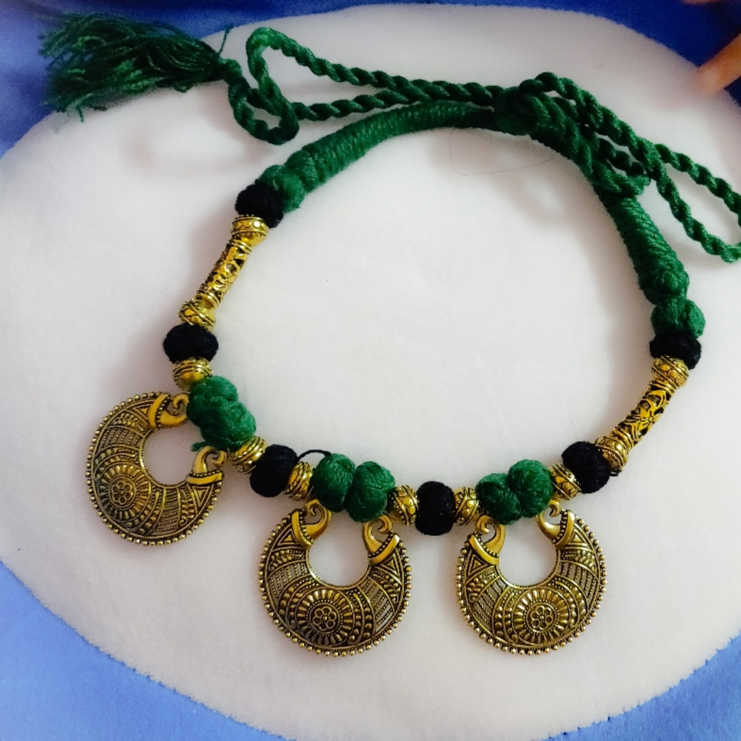 Gold Plated Oxidized Green black necklace