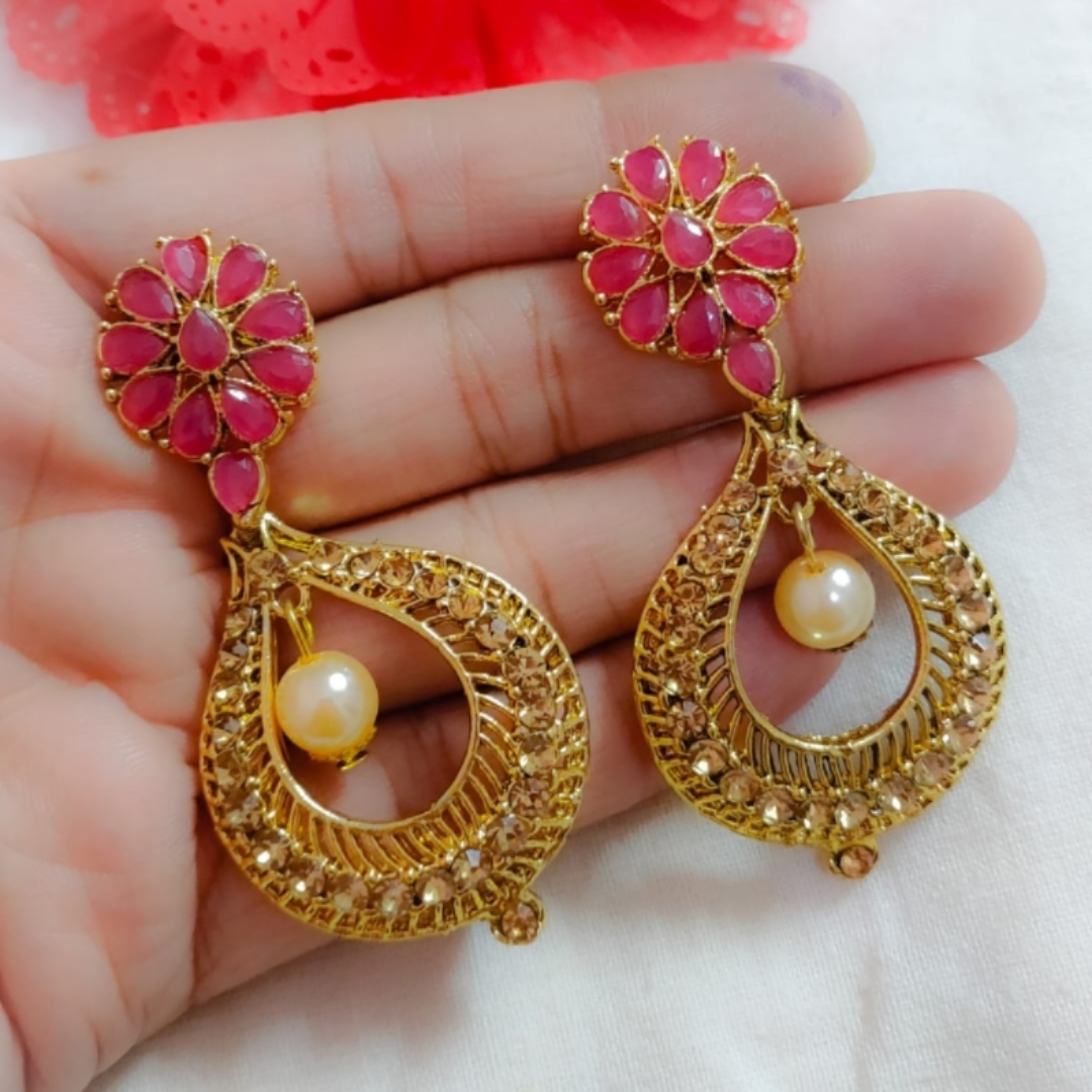 beautiful Perty wear Dangle earrings pink stone 