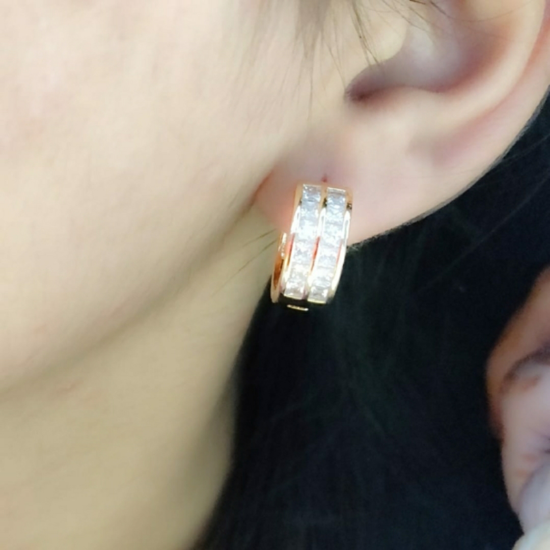 Beautiful rose gold plated diamond bali earrings